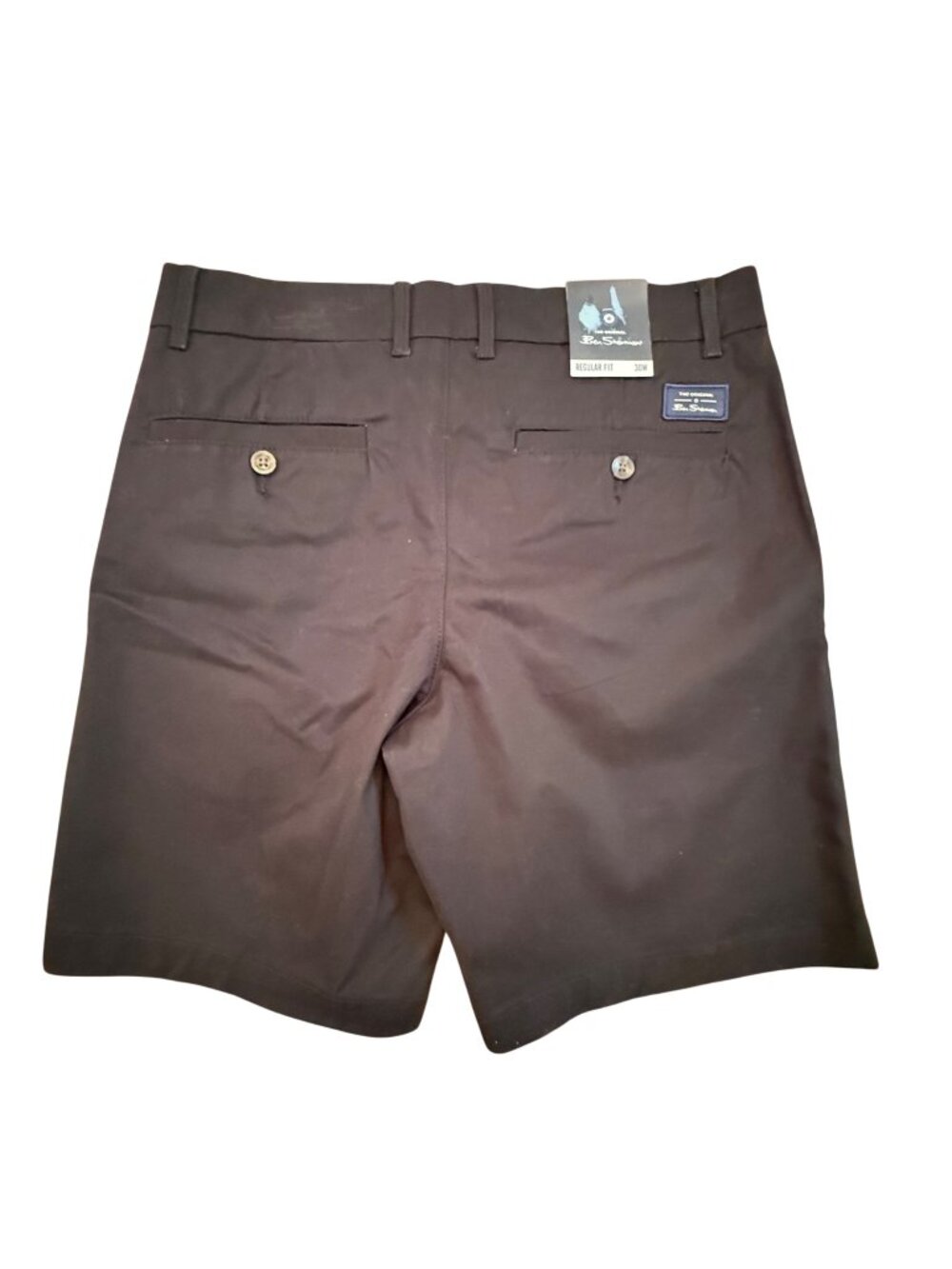 NWT Ben Sherman Mens Black Regular Fit Chino Shorts Stretch Cotton Blend - 30W